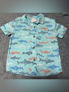 jumping beans Mint Button-Up Shirt with Blue, Red, White Shark Motif
